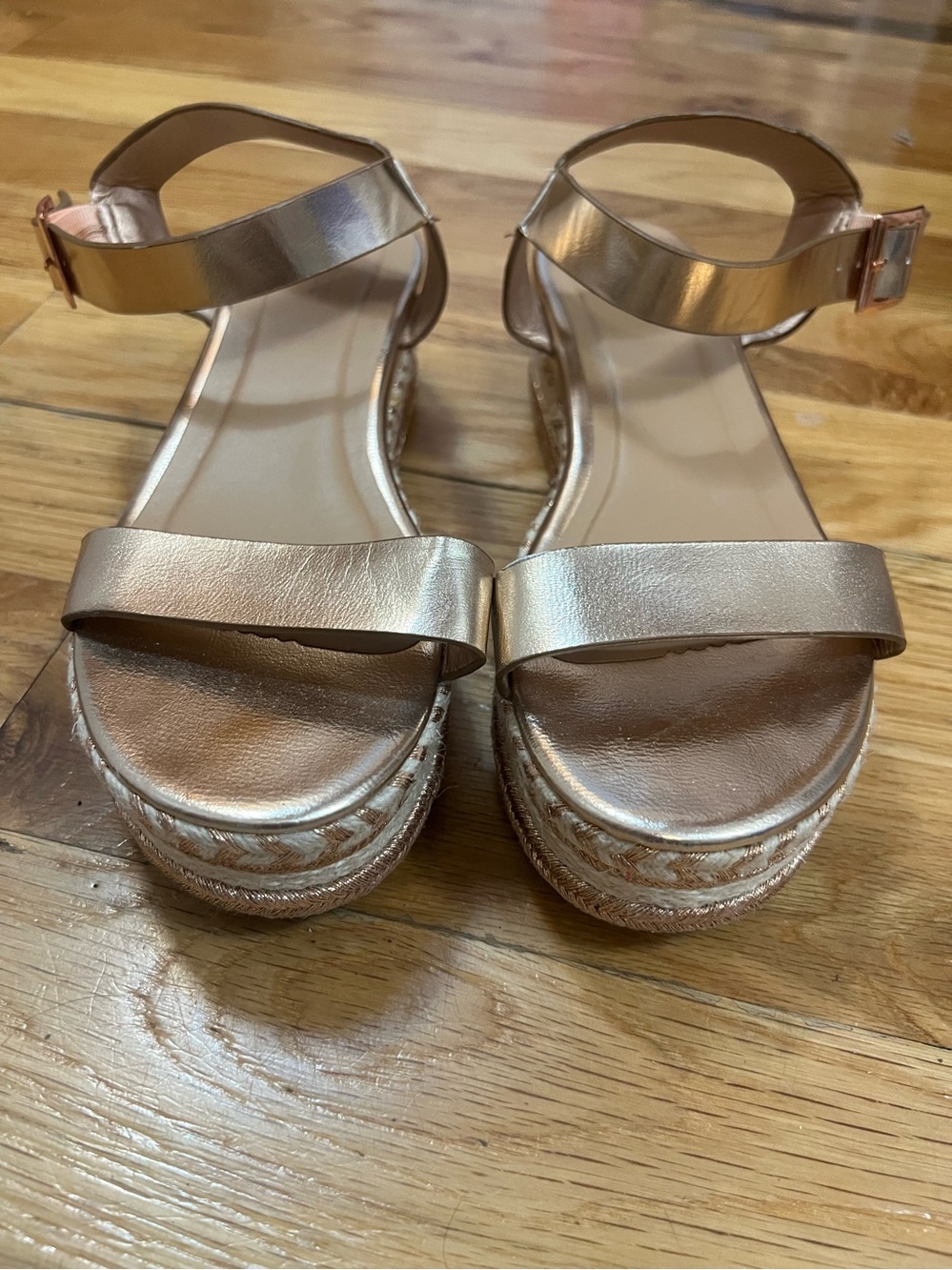 BAMBOO Metallic Rose Gold Platform Wedge Sandals